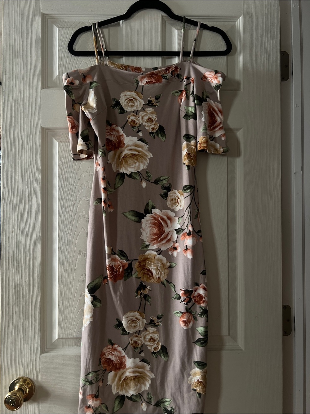 Haute Monde Taupe Floral Cold-Shoulder Midi Dress